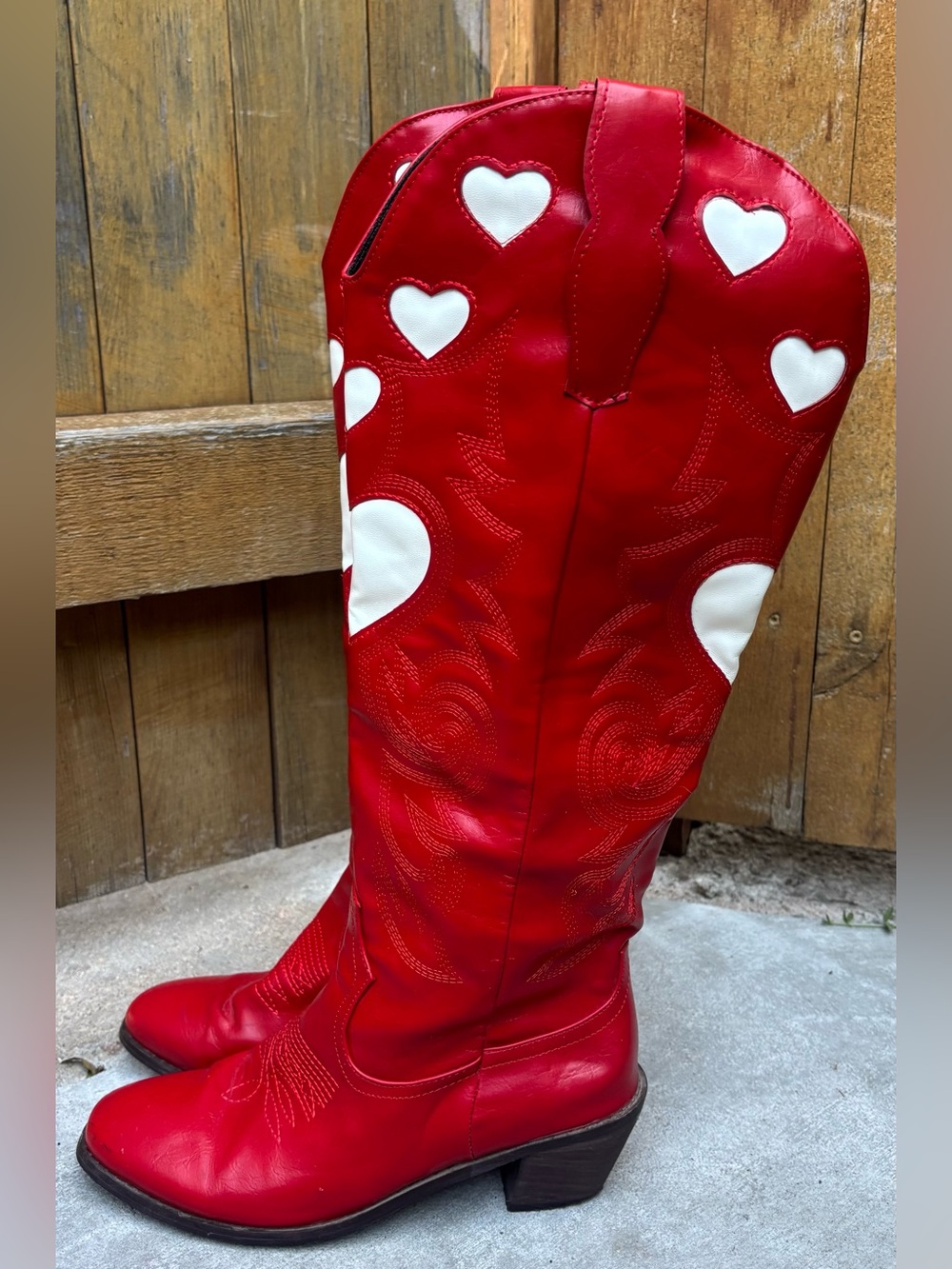 Red and White Heart Cowgirl Boots